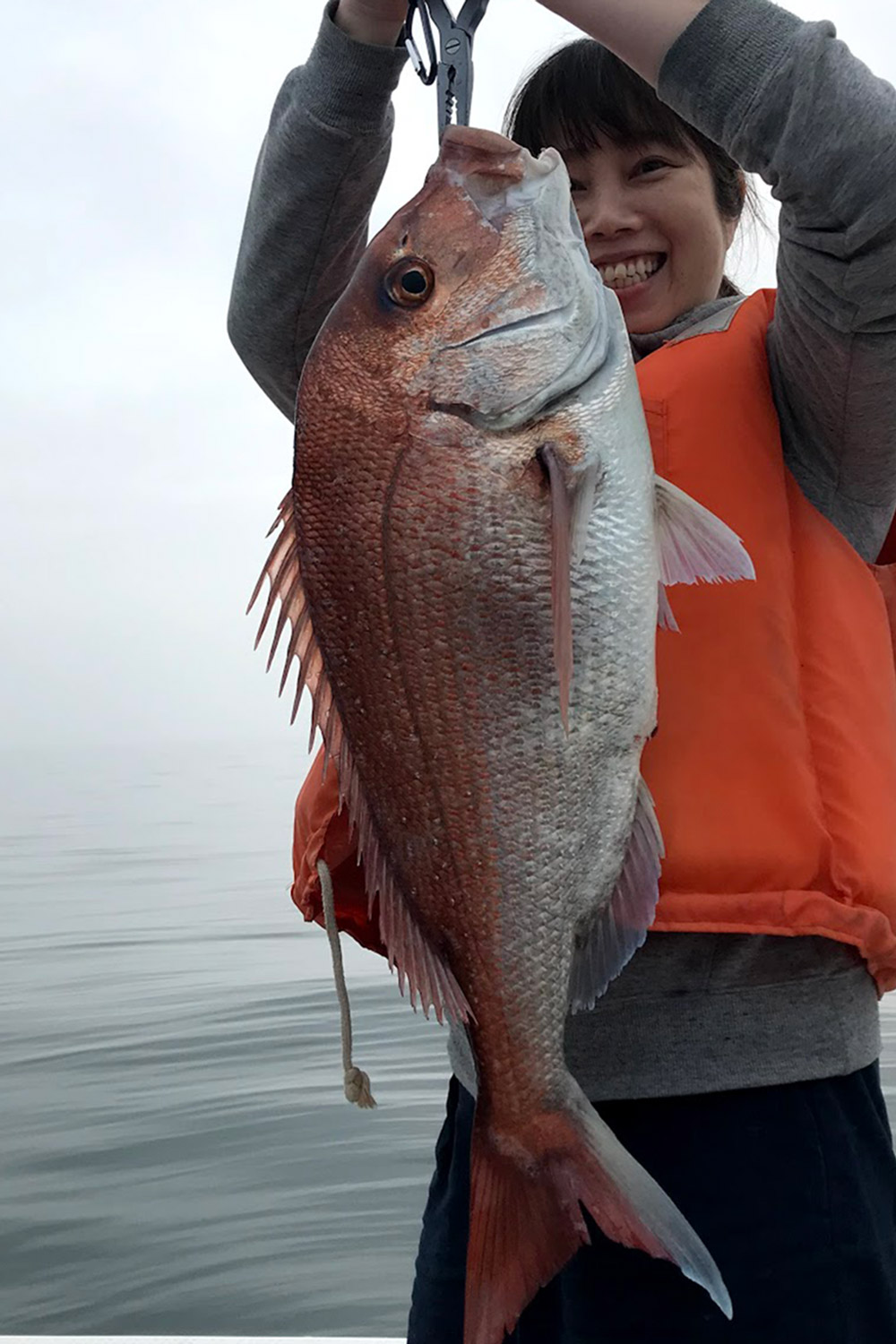 船釣り鯛釣りあげた